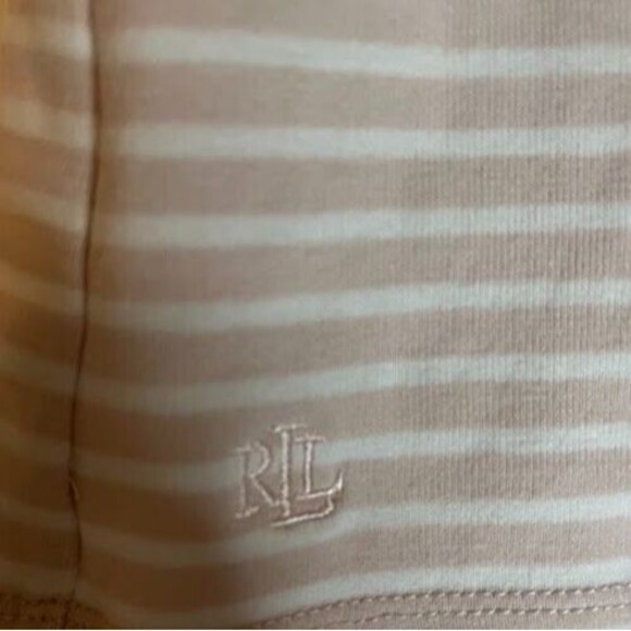 Lauren Ralph Lauren Beige & White Striped Normcore Minimalist SS Tee Sz M - Picture 7 of 7